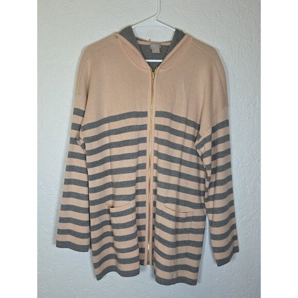 CHICO'S ZENERGY Pink & gray Stripe Zip Front Sweater Hoodie size 3 XL - Picture 1 of 4